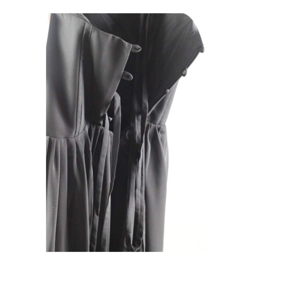 Black Pleated V-Neck Lace Up Back Maxi Dress with Ruffle Hem and Side Slit - Picture 6 of 6